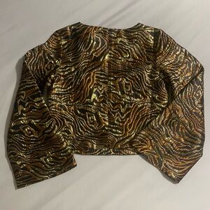 English Factory Metallic Gold and Black Zebra-Print Cropped Jacket